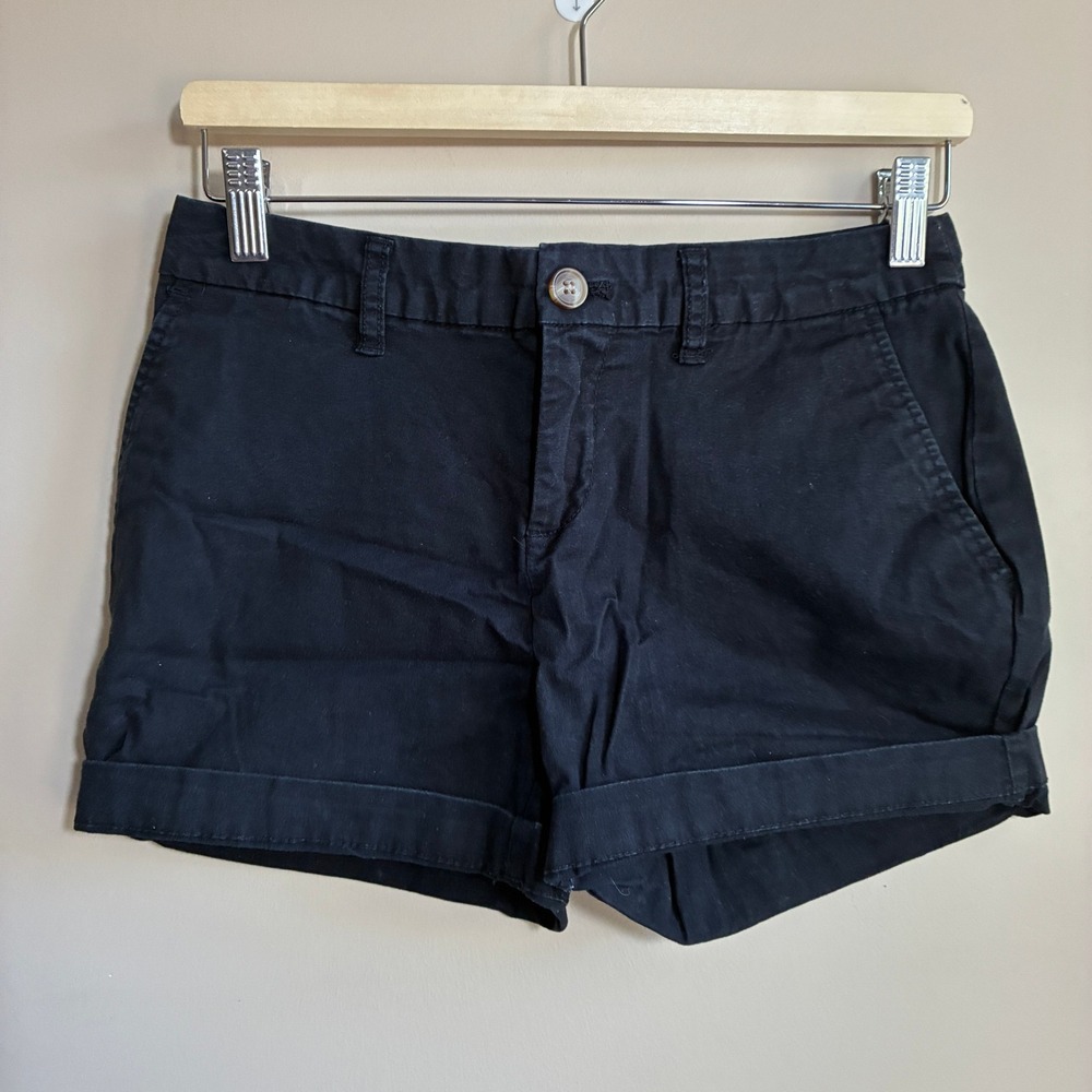Faded Glory Chino Cuffed Shorts Size 4 Black Womens Cotton Stretch